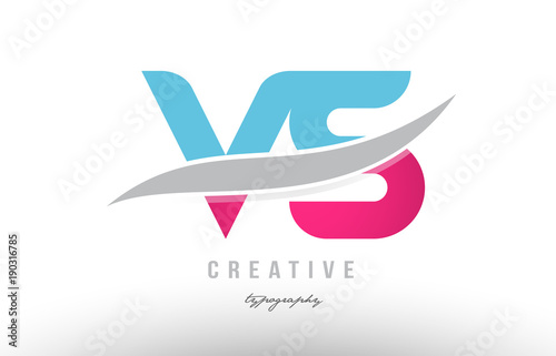 vs v s blue pink modern alphabet letter logo combination icon design