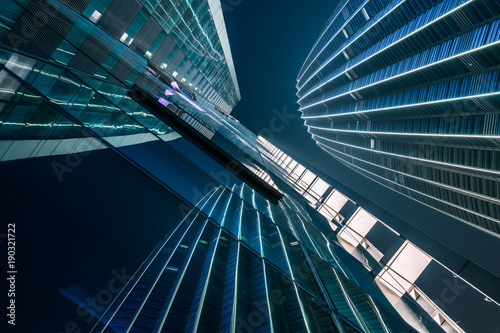 low angle view of illuminated modern building exterior