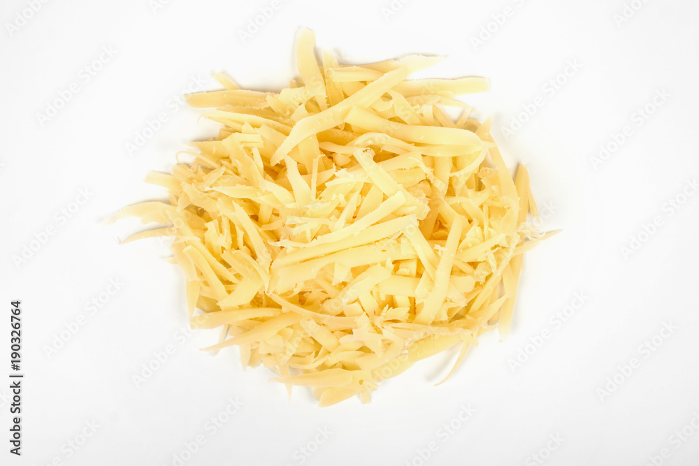 Heap of grated cheese, isolated on white background. Heap of grated cheese, isolated on white background.