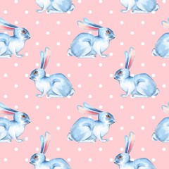 Wandcirkels Konijn patronen Witte konijntjes op pastel achtergrond  © Gribanessa