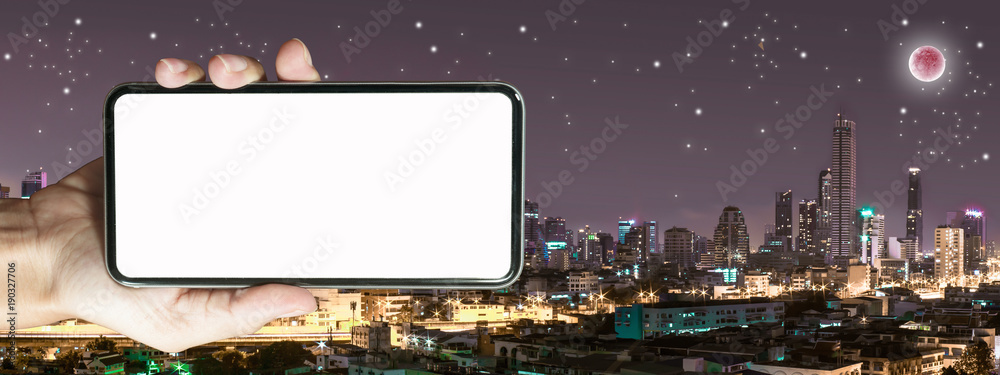 Mock up for advertising with Bangkok building at night time Mock up for advertising with Bangkok building at night time