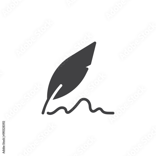 Feather pen writing icon vector, filled flat sign, solid pictogram isolated on white. Write symbol, logo illustration.