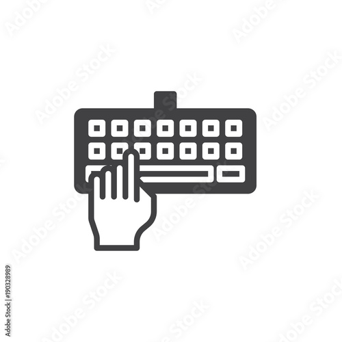 Hand typing keyboard icon vector, filled flat sign, solid pictogram isolated on white. Keyboard input symbol, logo illustration.