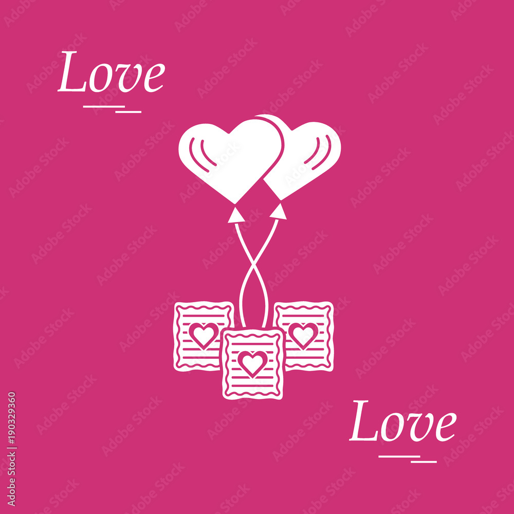 Cute vector illustration of love symbols: heart air balloon icon and three cookies. Romantic collection.