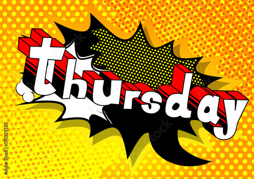 Thursday- Comic book style word on abstract background.