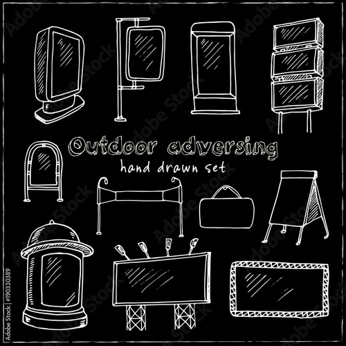 Hand drawn doodle outdoor adversing set.