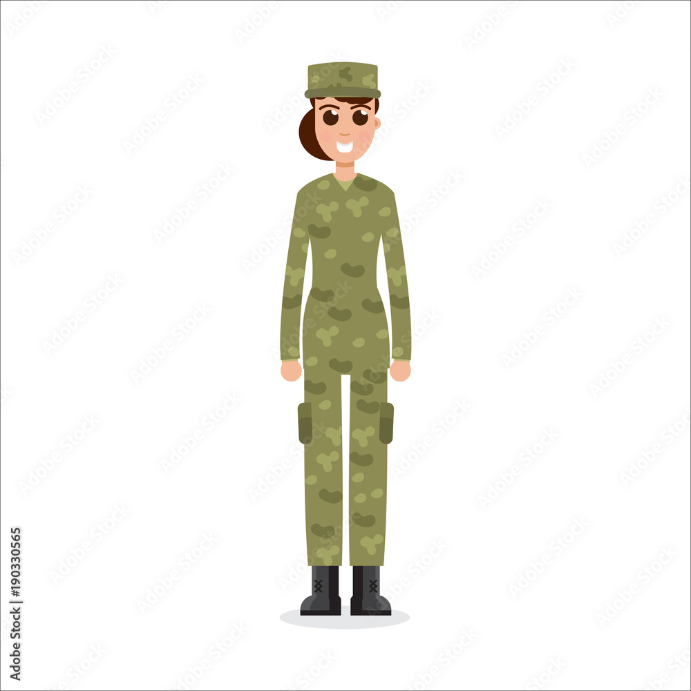Obraz premium Woman US Army soldiers in camouflage. Vector illustration.