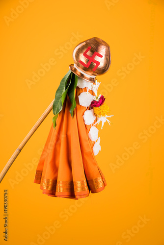 Gudi padwa or gudhi padwa greeting card, Indian lunar new year's Day Observed or celebrated by Marathi Hindus