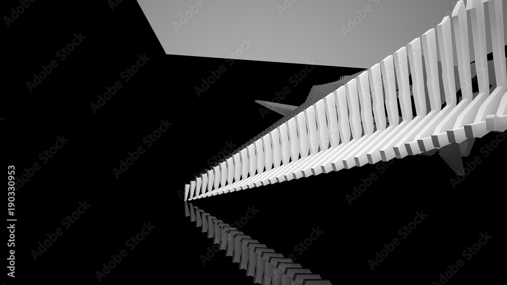 Abstract white and black parametric interior with window. 3D illustration and rendering. Abstract white and black parametric interior with window. 3D illustration and rendering.