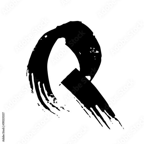 Letter Q. Handwritten by dry brush. Rough strokes font. Vector illustration. Grunge style elegant alphabet.