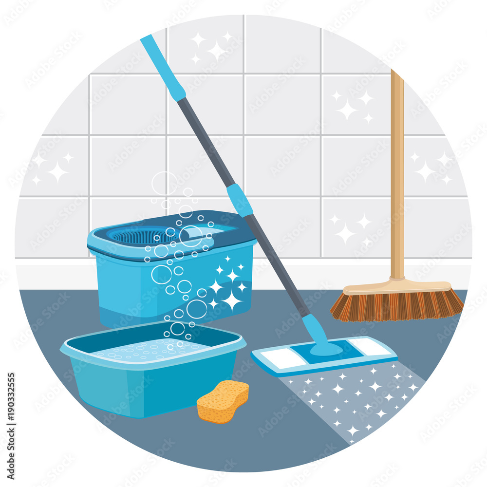 House cleaning service round vector icon II.
