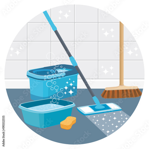 House cleaning service round vector icon II.