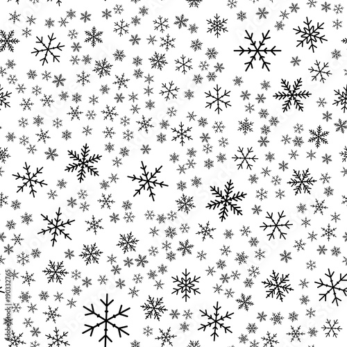 Black snowflakes seamless pattern on white Christmas background. Chaotic  scattered black snowflakes. Elegant Christmas creative pattern. Vector  illustration. Stock Vector | Adobe Stock
