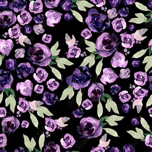 Beautiful watercolor pattern with purple and pink flowers.