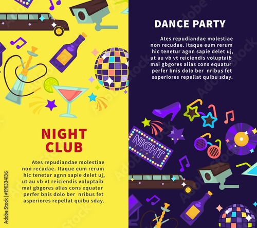 Night club party and dance party vector posters