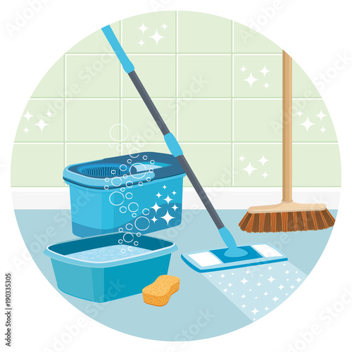 House cleaning service round vector icon.