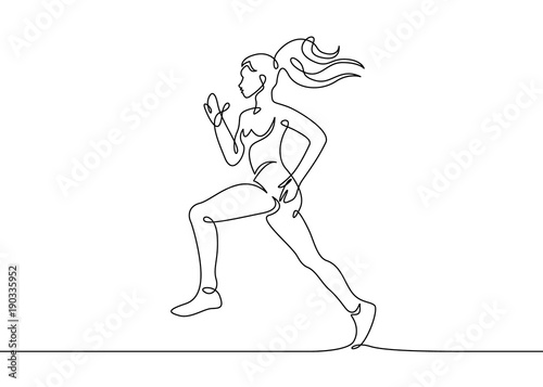 Continuous one drawn line girl runner