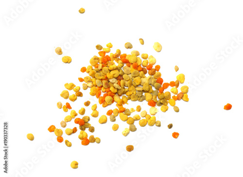 Honey bee pollen isolated on white background. top view