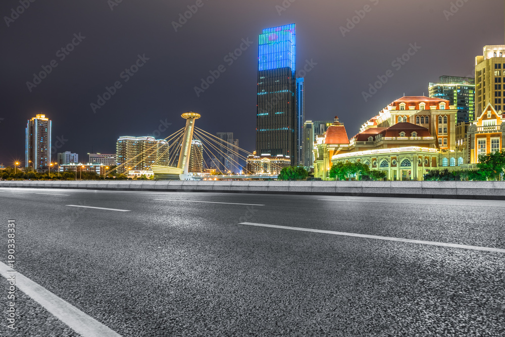 empty road in Tianjin town Square.