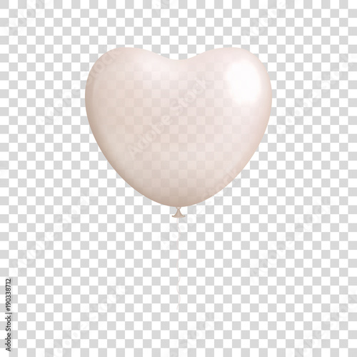 Heart shaped white balloon isolated. Heart shaped white balloon on transparent background. Ball in the form of a vector illustration