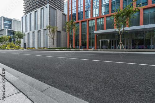 empty road and modern office buildings.