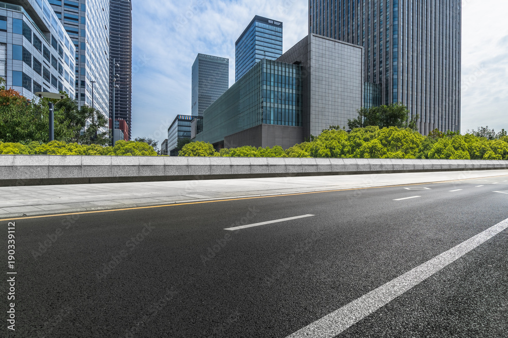 empty road and modern office buildings.