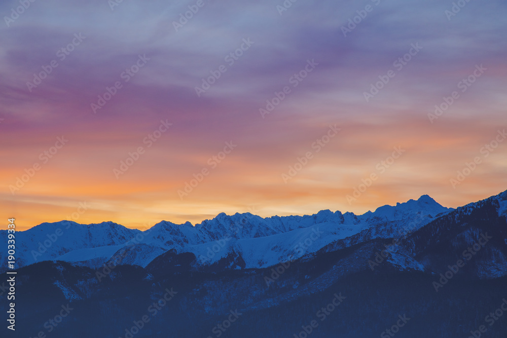 Sunrise over snow Tatry mountains in winter time. Sunrise over snow Tatry mountains in winter time.