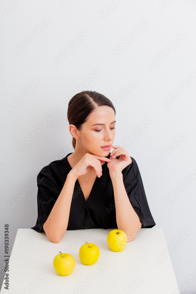 portrait of woman with apples in lagom style portrait of woman with apples in lagom style
