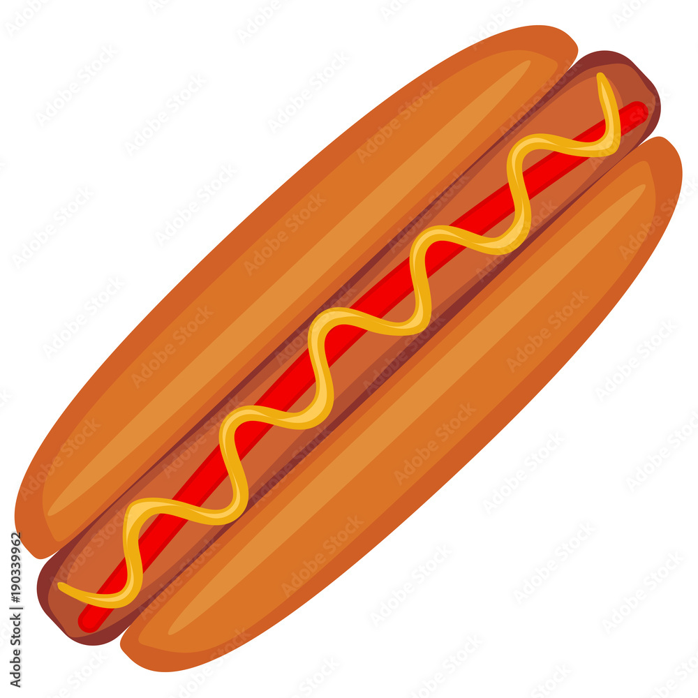 Colorful hotdog fast food icon poster.