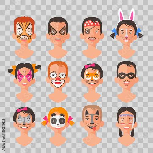 Children face painting set vector illustrations