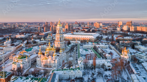 Orange sunset and cloud over cityscape Kiev, Ukraine, Europe