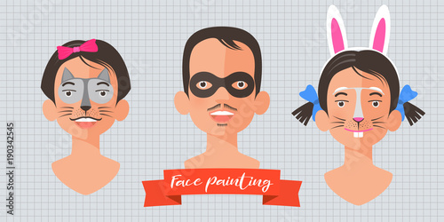 Children face painting set of vector illustrations