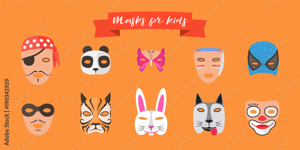 Masks for kids with animals vector illustration Masks for kids with animals vector illustration