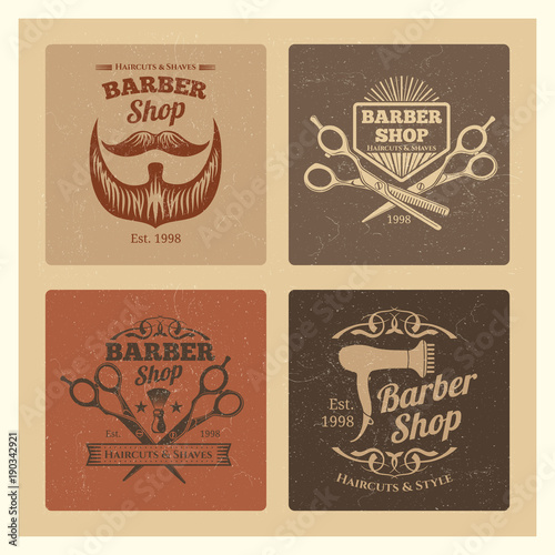 Grunge vintage barber shop labels vector design