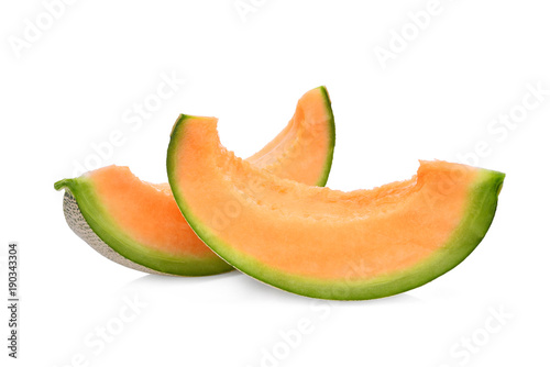 slice of japanese melons, orange melon or cantaloupe melon isolated on white background