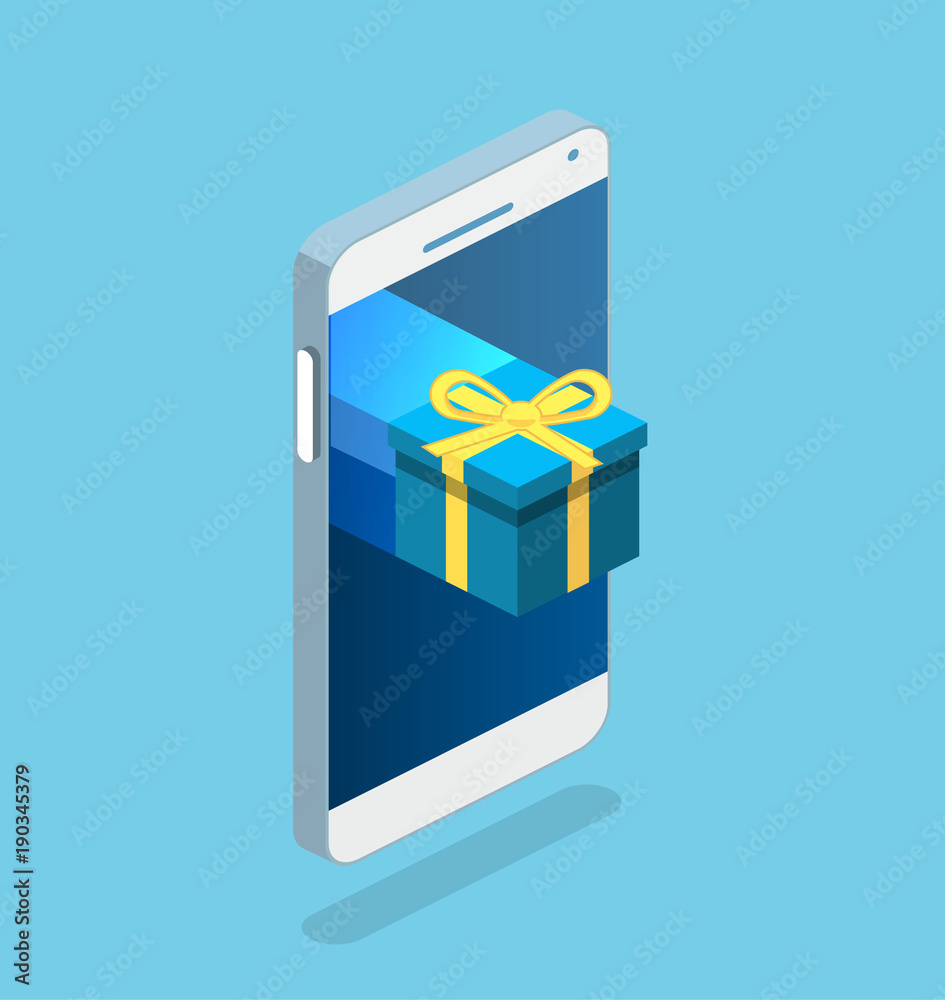 Isometric flat online order conceptual composition with c gift box Isometric flat online order conceptual composition with c gift box