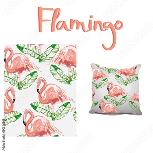 Interior design element: Decorative pillow with patterned pillowcase (floral pattern - black and white Dahlia flowers). Isolated on white. Vector illustration.