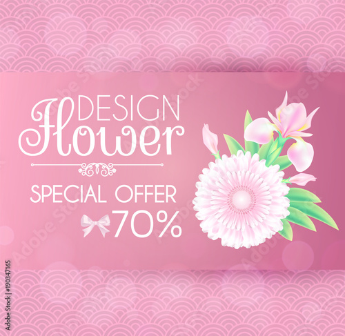 Flower Card. Cute Card Design Template for Birthday, Anniversary, Wedding, Baby and Bride Shower and so on. © feaspb