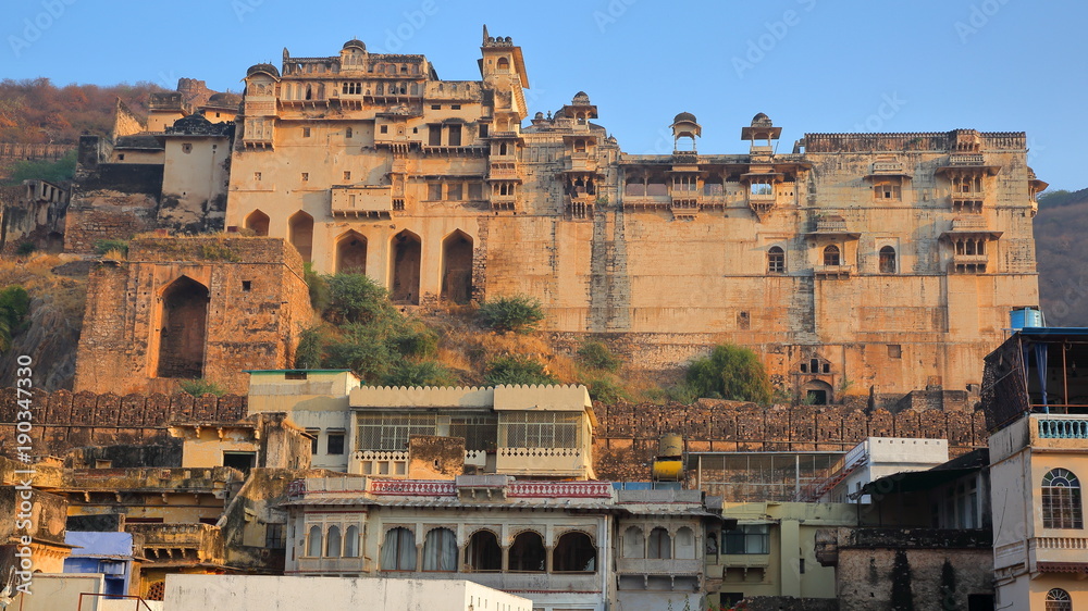 The Bundi Palace (Garh) viewed from Bundi Old Town in Bundi, Rajasthan, India