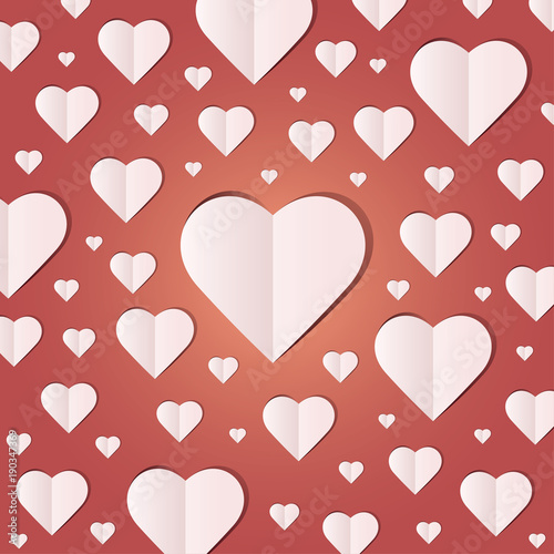 Background by many hearts vector icon  White heart on the red background  Paper cut of heart shape  Logo of valentine day and love symbol.