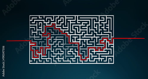 Hand-drawn maze with solution sketch