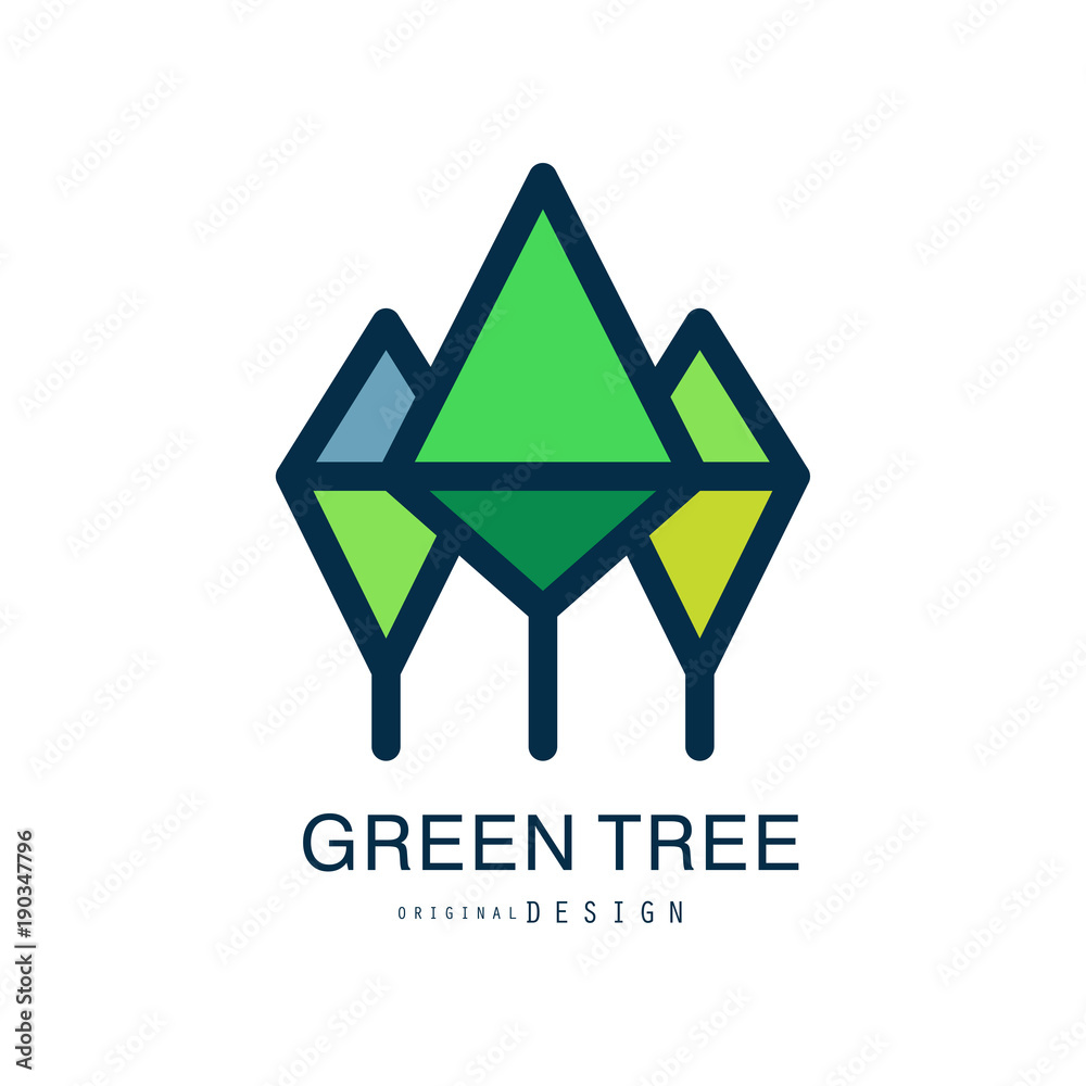 Fototapeta premium Green tree logo template original design, abstract organic element