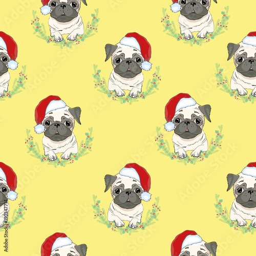 Pug dog. Seamless vector pattern photo