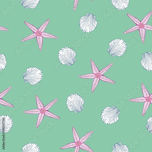 Photography Vector seamless pattern with hand drawn scallop shells