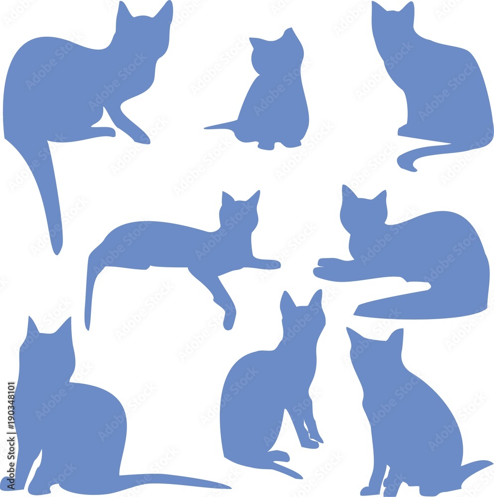 silhouettes of a sitting cat blue 