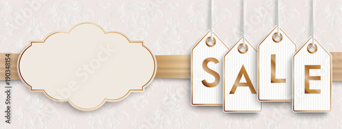 Header Noble Golden Emblem Ribbon Ornaments Price Stickers Sale