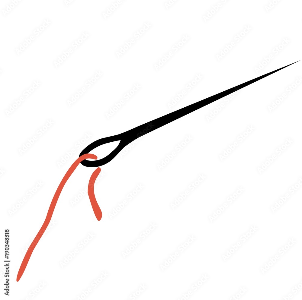 Needle and red thread, vector illustration Needle and red thread, vector illustration