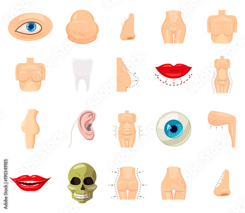 Human body icon set, cartoon style