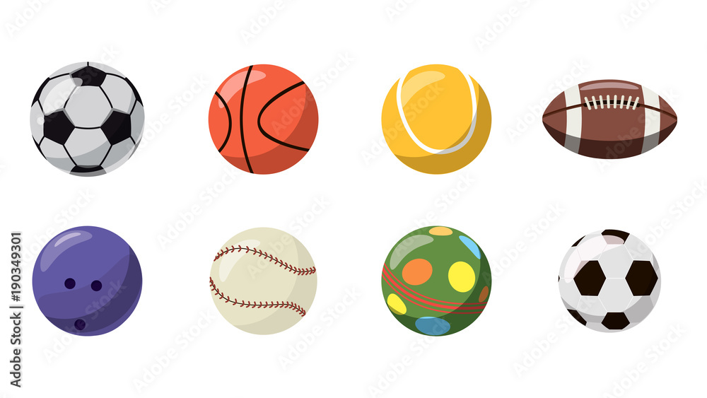 Balls icon set, cartoon style