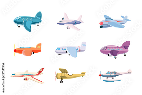 Airplane icon set, cartoon style photo